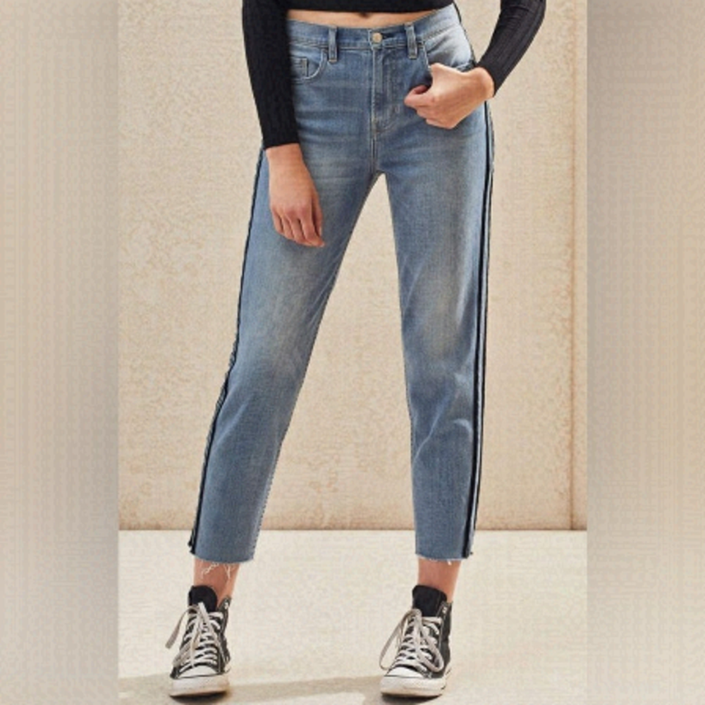 NEW Pacsun Sz 25 Vintage Icon High rise Jean Tuxedo Stripe Frayed Hem